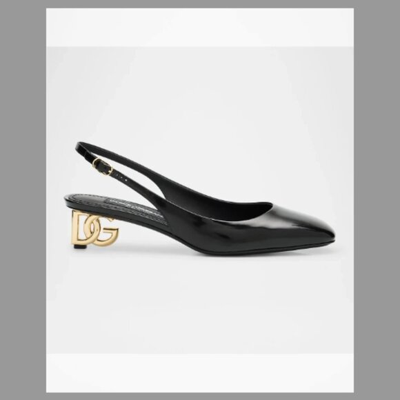 Dolce&Gabbana Jackie Patent DG Heel Slingback Pumps (Orig $1195) w/tax (Size 8B - Picture 1 of 9
